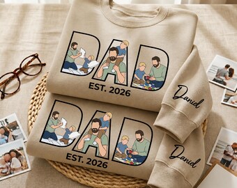 Personalized Dad Portrait Photo Sweatshirt, Custom Faceless Printed Photo Sketch Sweater, Father’s Day Gift for Dad, Family Matching Gift