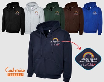 Embroidered Medical Logo Zip Hoodie, Personalised Hospital/Department Name Rainbow Design Jumper, Healthcare Worker Uniform, Gift for Doctor