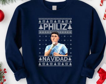 Phil Foden Man City Funny Christmas Ugly Sweatshirt, Xmas Jumper for Football Fans, Holiday Printed Sweater, City Fan Christmas Ugly Gifts