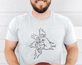 Dad Fist Bump Personalised Tshirts, Custom Dad with KIds Names Printed Tee Shirts, Father's Day Tops, New Dad Crewneck Tees, Gifts from Kids