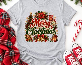 Merry Christmas Shirt, Floral Christmas Tree T-Shirt, Cute Coquette Gingerbread Graphic Tee, Festive Xmas Holiday Top, Merry Christmas Gift