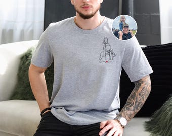 T-shirt personalizzata con ritratto del papà, maglietta stampata con foto di arte al tratto personalizzata, regalo ideale per papà, 80° compleanno, regalo per la festa del papà.