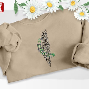 Sweat brodé carte de la Palestine, pulls fleurs arabes Palestine, pull unisexe pulls ras du cou Palestine, tenues confortables adultes