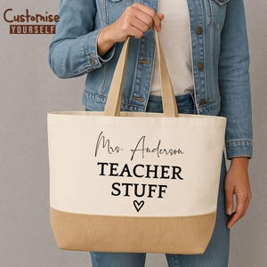 Sac fourre-tout personnalisé pour professeur avec nom, sacs fourre-tout personnalisés en toile pour professeur, cadeaux de remerciement pour les professeurs, cadeau de rentrée scolaire, cadeau pour elle