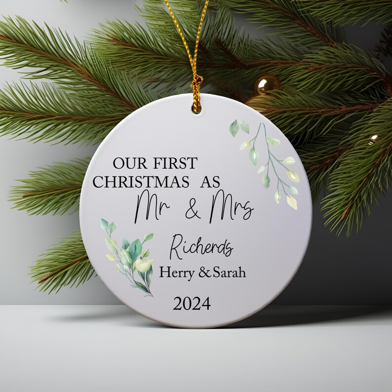 Personalised First Christmas Married Bauble, Custom Mr and Mrs Name