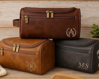 Benutzerdefinierte Kulturtaschen, Kulturbeutel aus Leder mit Gravur, personalisierte Tasche Trauzeugen Geschenke, Trauzeugen oder Jahrestagsgeschenke, Leder Reisekits