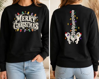 Merry Christmas Chiropractor Sweatshirt, Spine Christmas Lights Sweater, Chiropractic Holiday Crewneck, Funny Spine Doctor Christmas Gifts