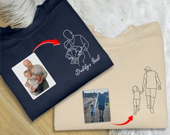 Embroidered Photo Sweater for Dad, Custom Faceless Sketch from Portrait Sweatshirt, Personalised Family Matching Jumper, Fathers Day Gift