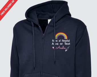 Embroidered Rainbow Healthcare Design Zip Hoodie, Custom Hospital/Department Name Hooded Jumper, Student Doctor Nurses Medial Staff Outfits