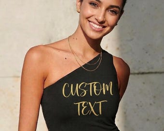 Personalisiertes One-Shoulder-Crop-Top, benutzerdefiniertes Text-Logo-Print-Top, Tank-Top für Frauen, Junggesellinnenabschied-Shirt, Fitnessstudio-Crop-Top, benutzerdefinierte Top-Geschenk