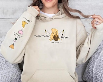 Personalisierter Mama Bär Hoodie, Benutzerdefinierter Mama Hoodie mit Kindernamen, Muttertagsgeschenken, gemütlicher Mama Life Jumper, Geschenke für die neue Mutter, Mama Geschenke