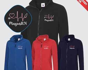 Embroidered Nurse Fleece Jacket, Personalized Medical Zip Up Jacket, Custom Name Nurse Uniform, Hospital/Healthcare Staff Nursing Gifts