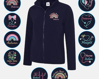 Custom Embroidered Ladies Fleece Jacket, Personalized Monogram Nurse Zip Jackets, Healthcare Worker Medical Staff Uniform, Gift for Nursing