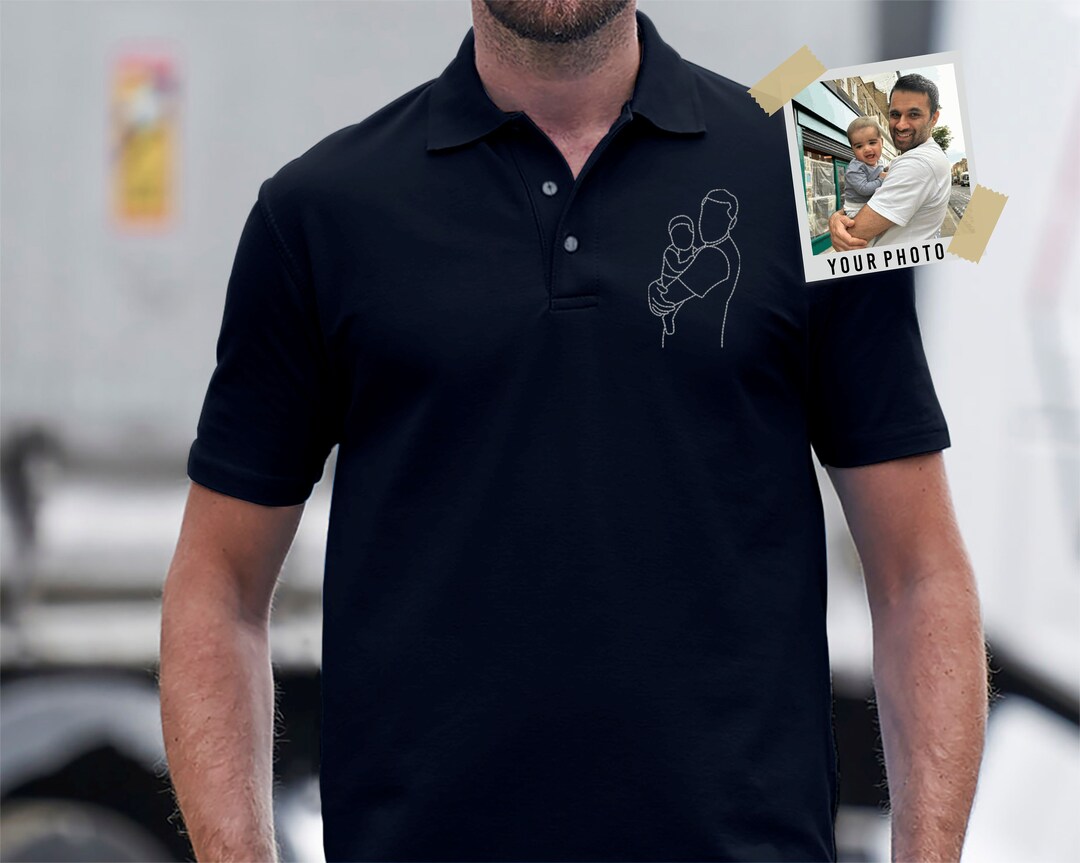 Personalized Dad Portrait Polo Shirt, Custom Outline Sketch Matching ...