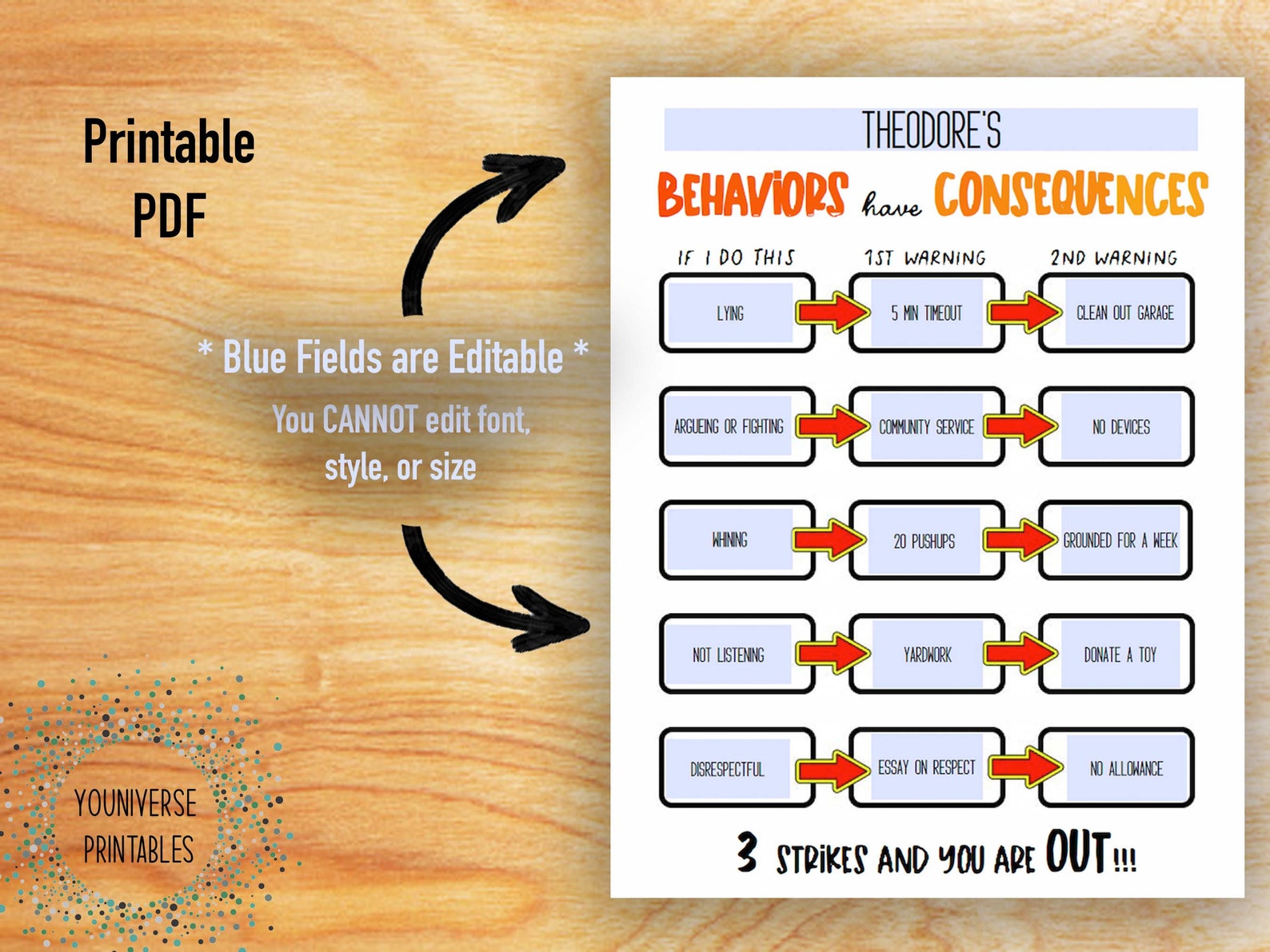 Behaviors Have Consequences Chart, Editable Pdf, Consequences