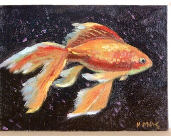 Fish Painting Original Art Still Life Goldfish 6x8 inch signed artwork