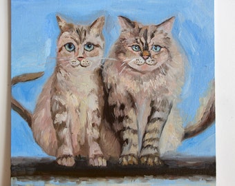 Original Katzen Gemälde Öl 16x16 Zoll signiert Tierkunst