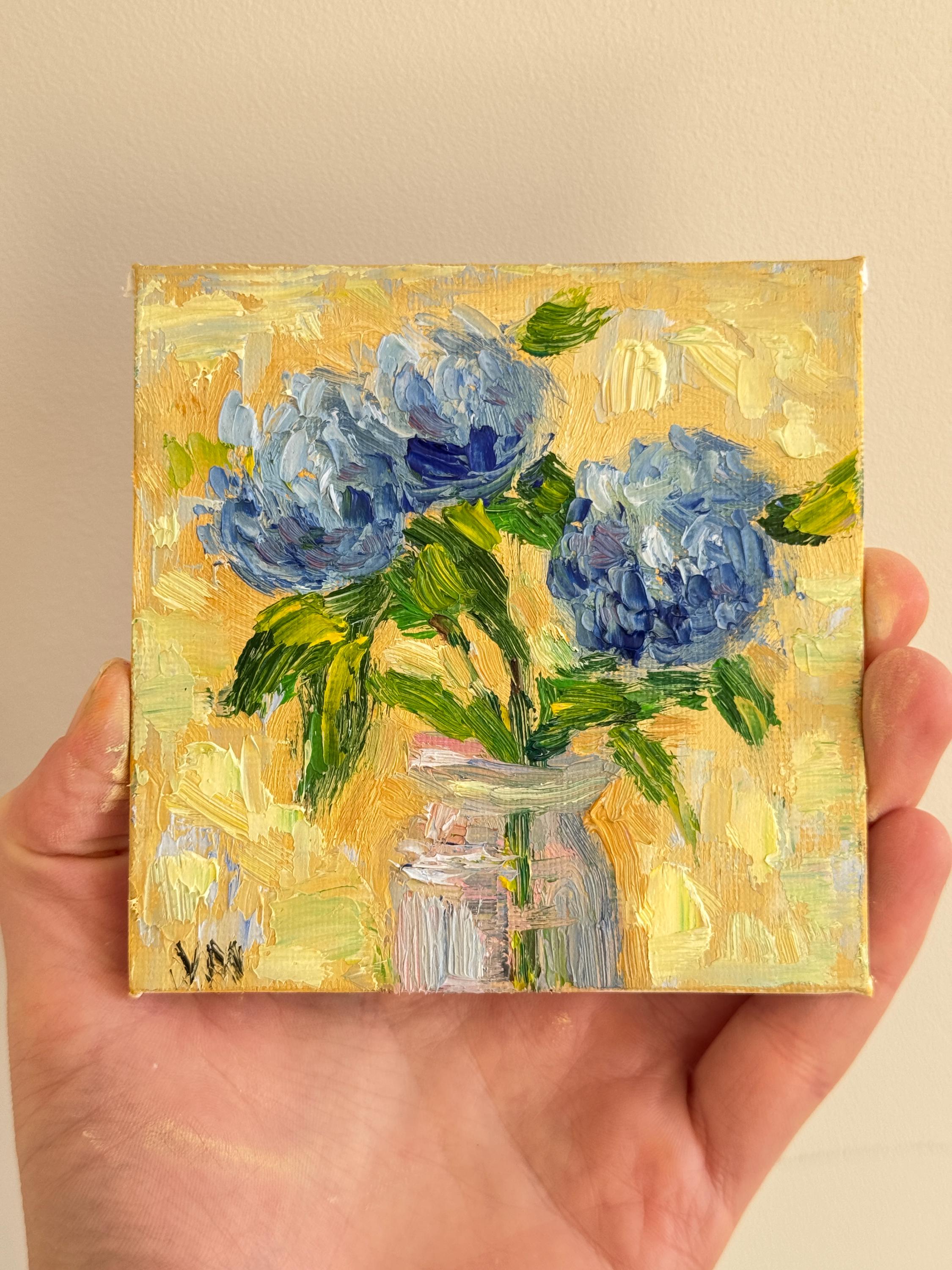 Hydrangea Oil Painting Original 4x4 Mini Canvas – Impasto Floral Art ...
