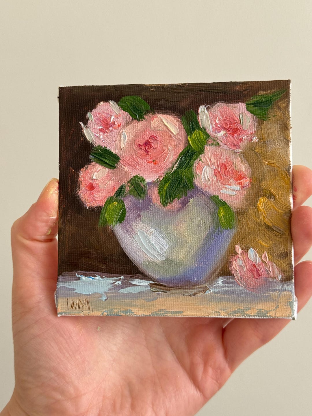 Textured Rose Oil Painting – Mini Floral Impasto Canvas Art 4x4 - Etsy