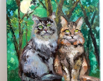 Original Katze Gemälde Öl Auf Keilrahmen 15x12 signiert impressionistische Tierkunst