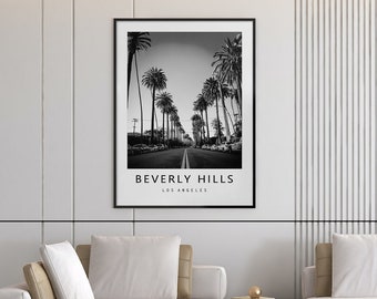 Beverly Hills Print, Los Angeles Poster, Black and White LA Wall Art (Digital Download)