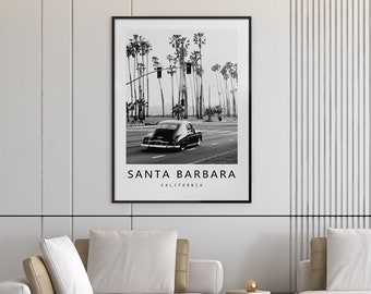 Santa Barbara Poster, California Travel Print, American Classic Car, Palm Tree (Digital Download)