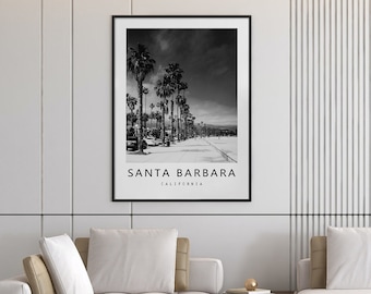 Santa Barbara Poster Wall Art, California Travel Print, Beach Palm Tree Art (Digital Download)