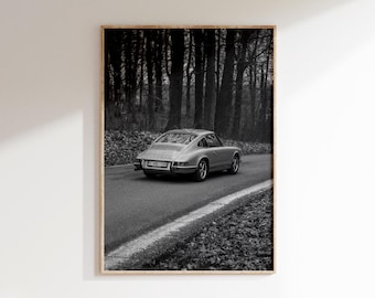 1969 Prsch 911 T Print, Retro Porsch Poster Download, Black White Automotive Wall Art