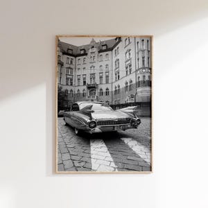 Vintage Cadillac Fleetwood Art Print, Black and White Classic American Car Poster (Digital Download)
