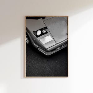 Vintage Lamborghini Poster: Black and White Sports Car Photo (Digital Download