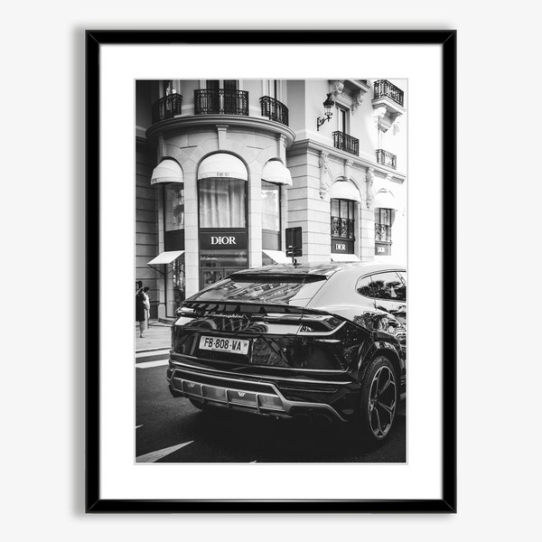 Impression d'art Lamborghini, photo Lamborghini, affiche de voiture de luxe, téléchargement numérique, art mural imprimable, Art moderne, noir et blanc, téléchargement immédiat