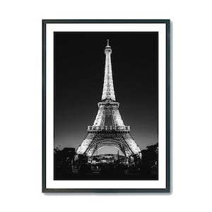 Eiffel Tower Night Print: Paris Black and White Photography (Digital Download)
