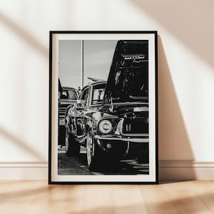 Vintage Black Ford Mustang Photo: American Muscle Car Art Print (Digital Download