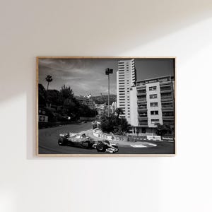 F1 フェラーリ モナコグランプリ 写真ポスター デジタルダウンロード、白黒 F1 プリント、F1 フェラーリ レースチーム プリント、F1 ファンギフト