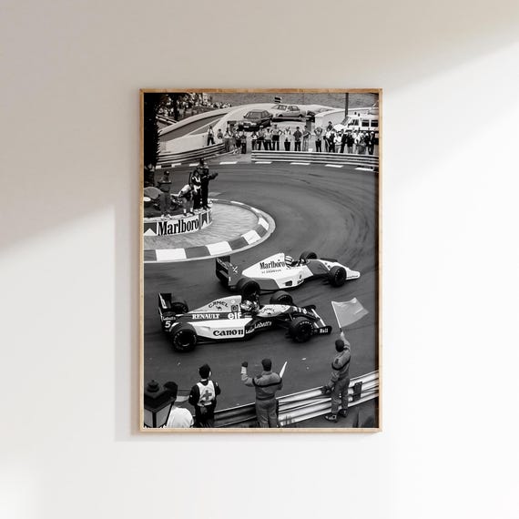 ヴィンテージ モナコ グランプリ フォーミュラ 1 プリント、白黒 F1 