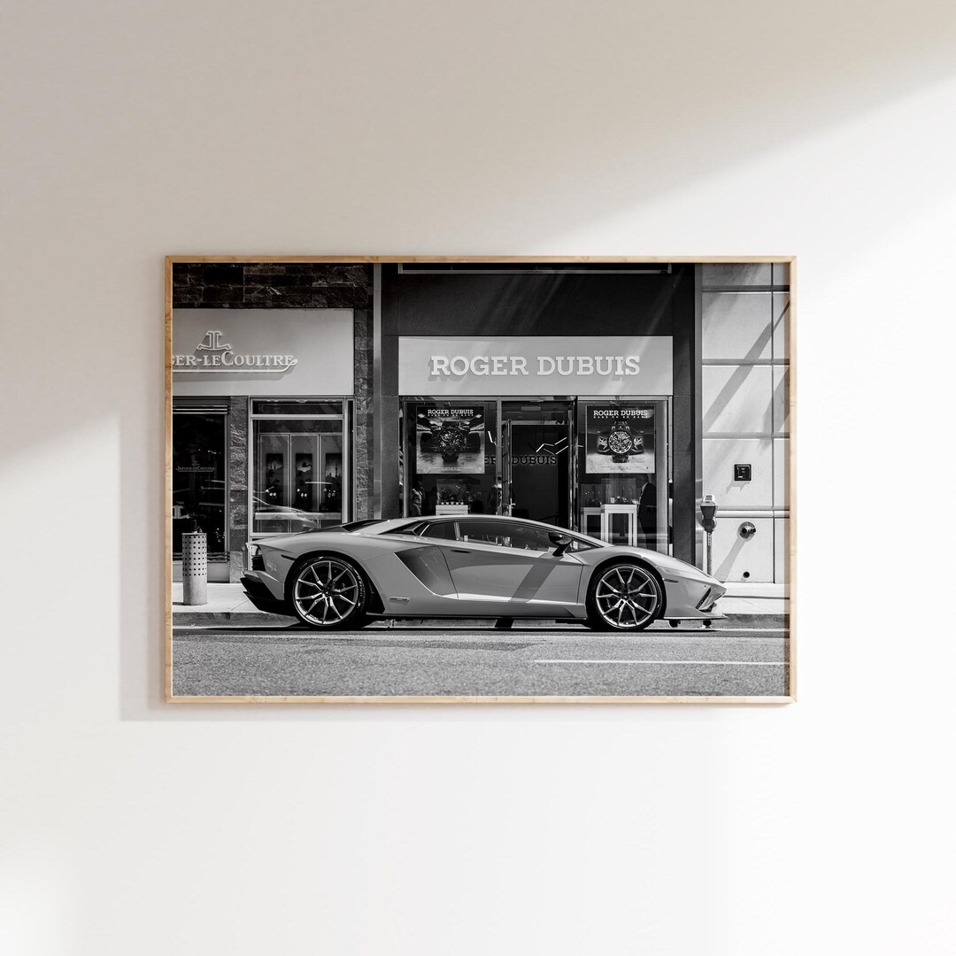 Lmbrgn Side View Poster: Black and White Luxury Sport Car Print