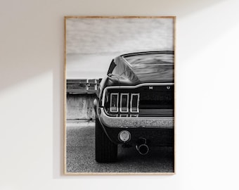 Ford Mustang Fastback Poster: Black and White American Muscle Car Art (Digital Download)