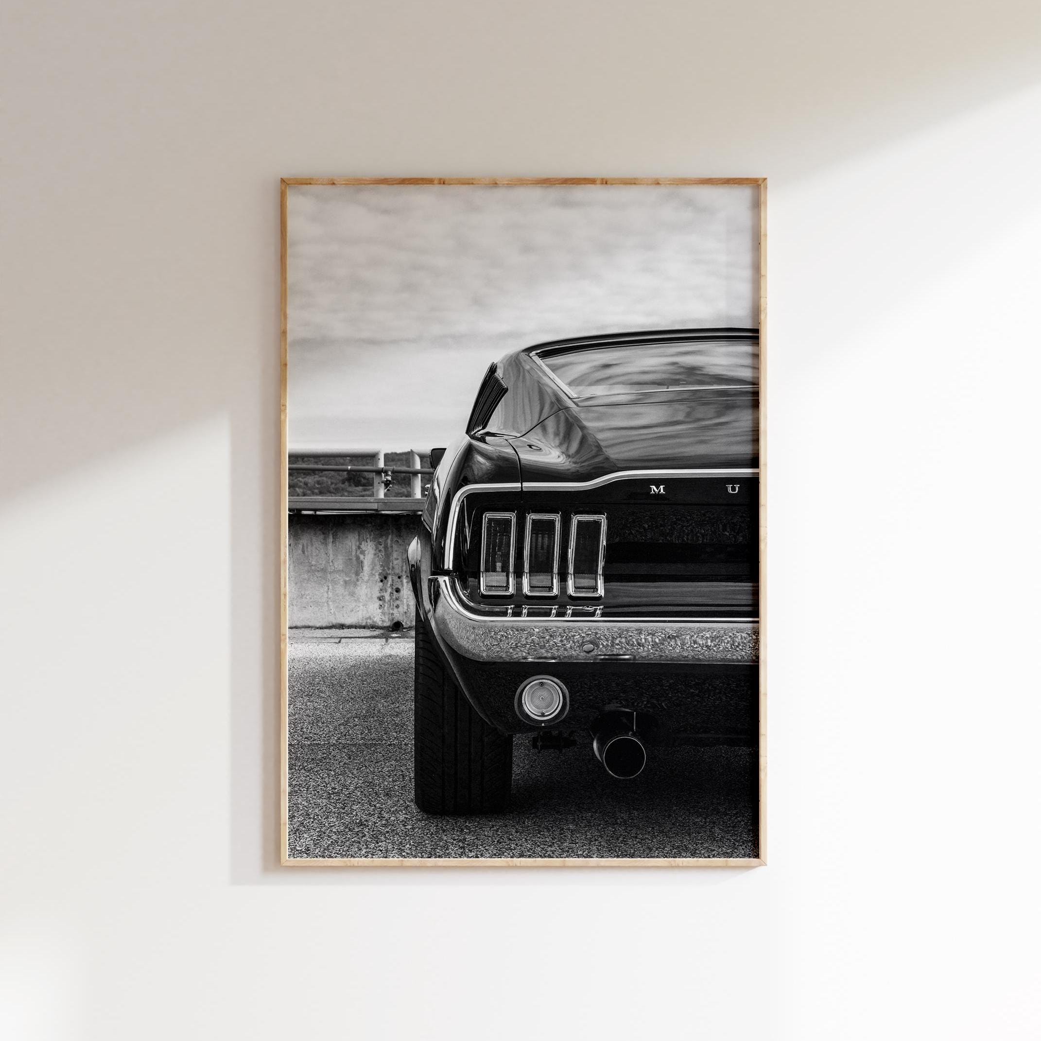 Ford Mustang Fastback Poster: Black and White American Muscle Car Art (Digital Download)