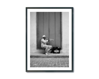 Havana Cuba Print: Trumpet Player, Black and White Photography (Digital Download)