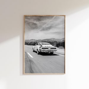Póster vintage del Dodge Charger: Impresión del Daytona en blanco y negro (descarga digital)