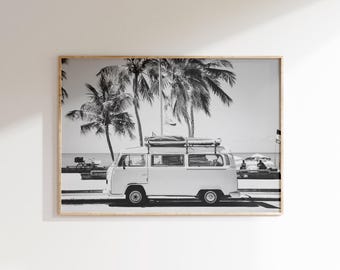Vintage Van Beach Print, Retro Summer Wall Art, Retro Bus Poster (Digital Download)