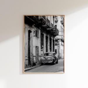 Póster de coche clásico (descarga digital), impresión de viaje a Cuba, arte mural cubano, impresión artística de coches clásicos, impresión de coches retro en blanco y negro, arte mural de coches antiguos.