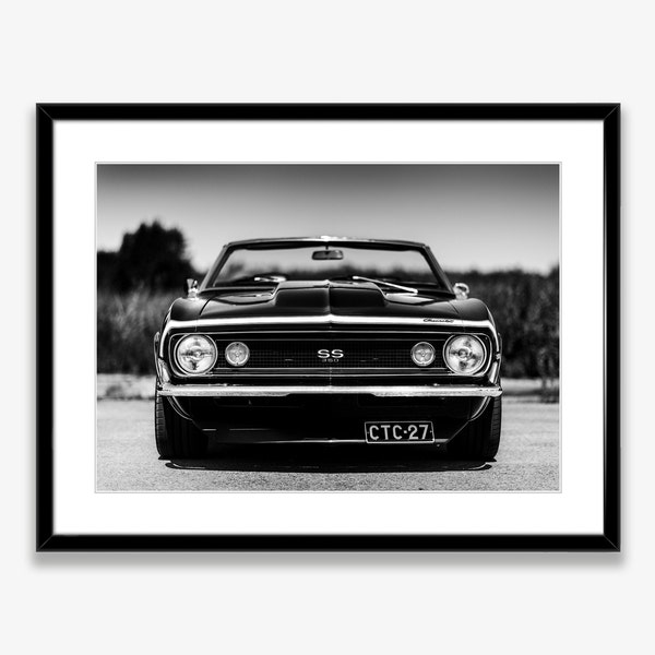 Camaro SS Print,Digital Download,American Muscle Car,Classic Car,Vintage Fashion Car Poster,Old Car Photo,Black and White,Printable Wall Art