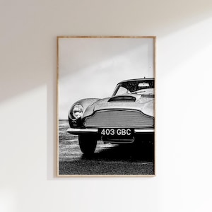 Aston Martin DB4 Poster Digital Download,Vintage Aston Martin GT Print,Black and White Aston Martin Poster,Iconic Car Poster,Car Wall Art