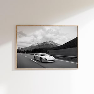 Póster de Ferrari F40 con descarga digital, arte mural de Ferrari en blanco y negro, póster de coche digital, impresión de Ferrari vintage, impresión digital de coche antiguo, arte de coche