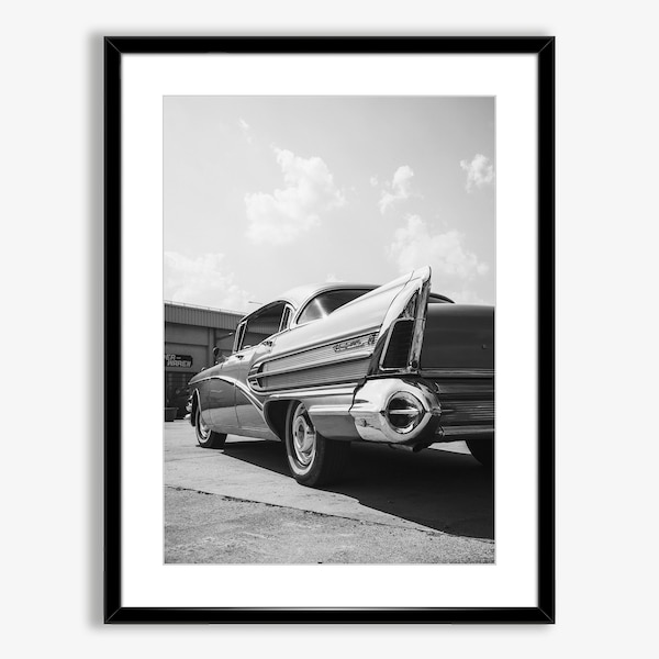 American Classic Car Poster Instant Download,Printable Back View Photo of Vintage Car,Black and White Car Wall Art,Car Photography,Retro Car