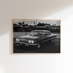 Chevrolet Impala,Black Classic Car Poster,Vintage Car Wall Art,Old Car Photography,Black and White Vehicle Print,Modern Art,Digital Download