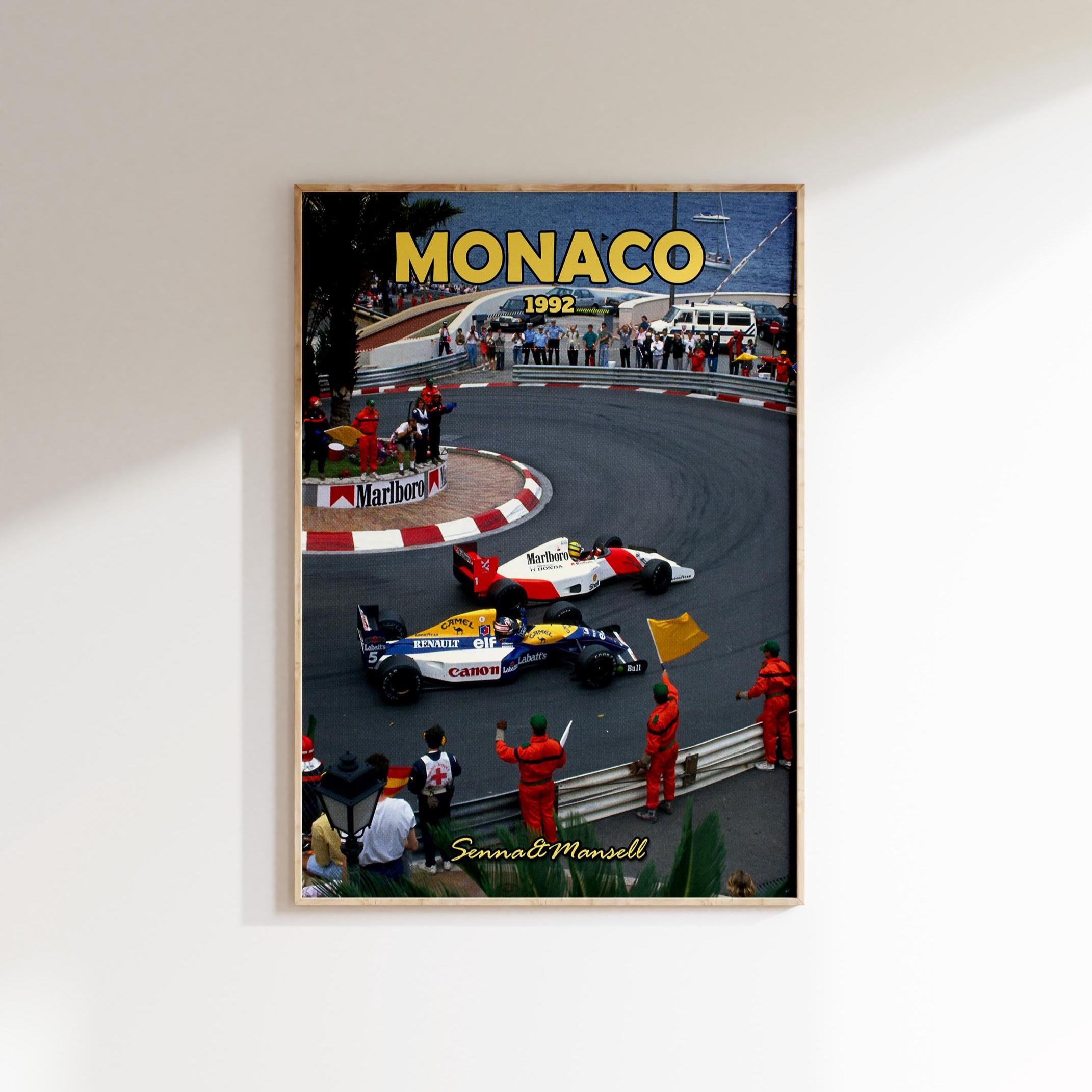 F1モナコポスター、F1ウォールアート、セナとマンセル、ビンテージ F1モナコポスター、F1ウォールアート、セナとマンセル、ビンテージ