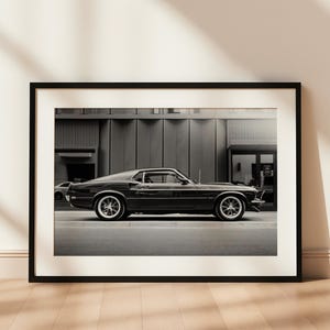 Ford Mustang 1969 Mach 1 Black and White Print,Ford Mustang Poster,Side View of Ford Mustang,Mustang Classic Car Wall Art,Old Car Print