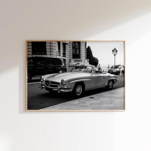 Descarga instantánea de impresiones de Mercedes 190 SL, póster de Mercedes vintage, arte de pared de Mercedes en blanco y negro, impresión de automóviles antiguos, fotografía de automóviles, arte de automóviles de lujo